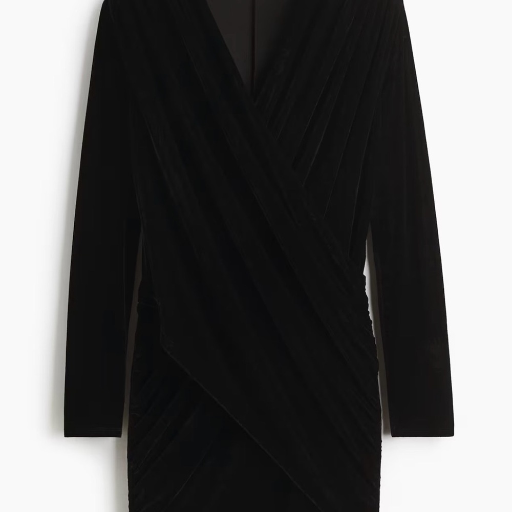 H&M Black Draped Velour Mini dress - Picture 3 of 7